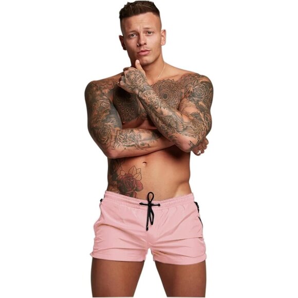 ❤️Men’s Pink Swim Trunks Quick Dry Swim Shorts Board Shorts Triangle Mesh Lining - Picture 1 of 6